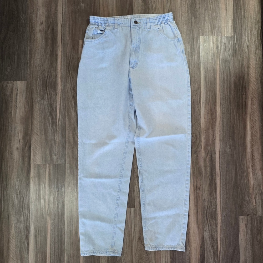 Vintage Lee High Waisted Elastic Waist Mom Jeans Light Wash Tapered Leg Size 12M